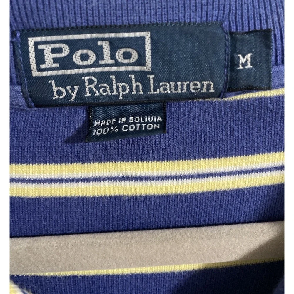 vintage polo ralph lauren Polo Shirt Mens M Yellow Blue Stripped‎ Cotton Classic